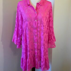 Lilly Pulitzer Natalie Shirtdress Beach Swim Cover Up Neon Pink
